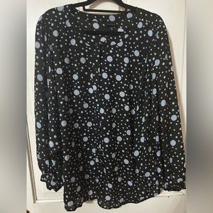 Black and Light Blue Polka Dot Balloon Sleeve Chiffon Top